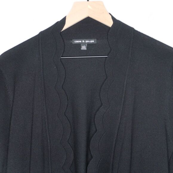 Cable &‎ Gauge Womens Open Front Cardigan Large Black Scalloped Cropped Office - Picture 5 of 10